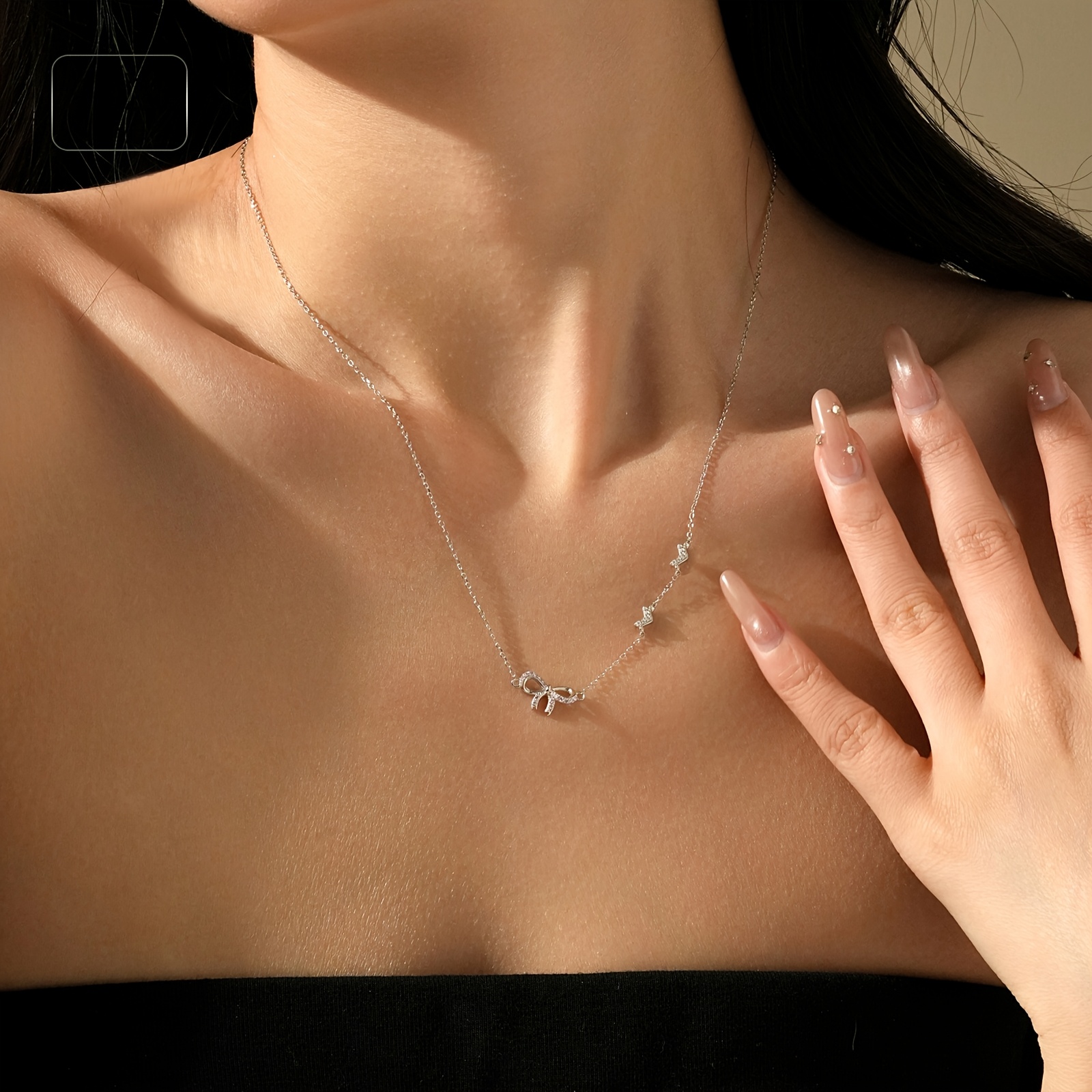 56g Zirconia Bowknot Necklace 925 Silver Heart Jewelry